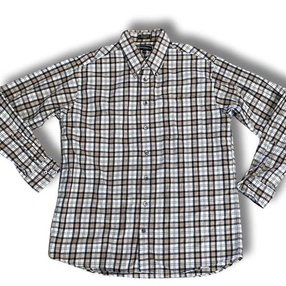 Kinloch Anderson Shirt Large L Brown Plaid Button Up Flannel Mens Wool Cotton - Picture 1 of 7